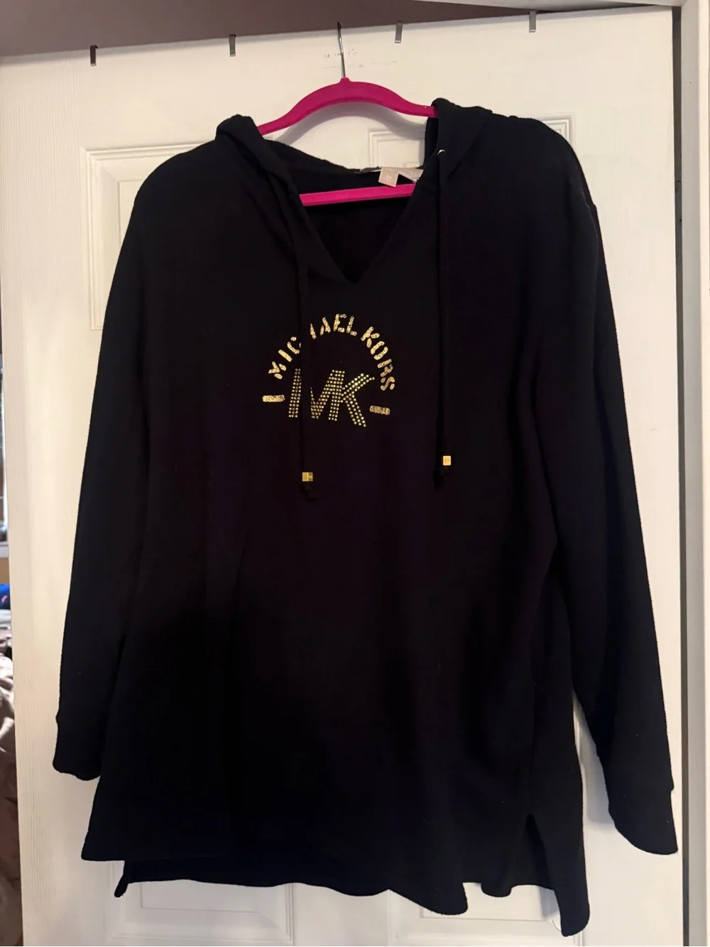 Michael Kors Black Hooded Sweater with Gold MK Logo Detail